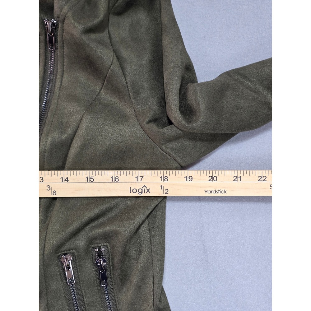 Alya Women Olive Green Faux Suede Asymmetrical Zip Moto Jacket Medium - Picture 5 of 7